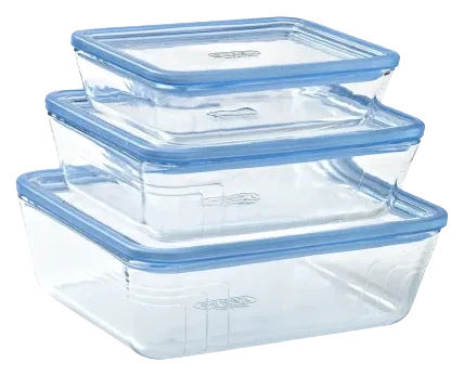 Zero Plastic - Set de 3 boites de conservation avec couvercle en verre rectangulaire