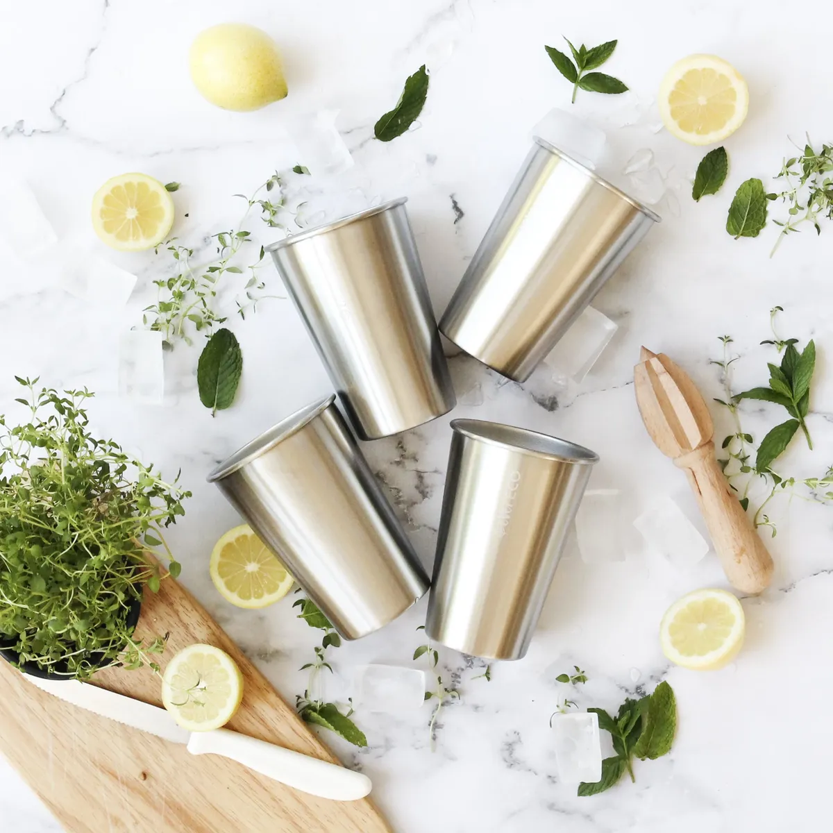 Stainless Steel Drinking Cups - 4 x 500ml
