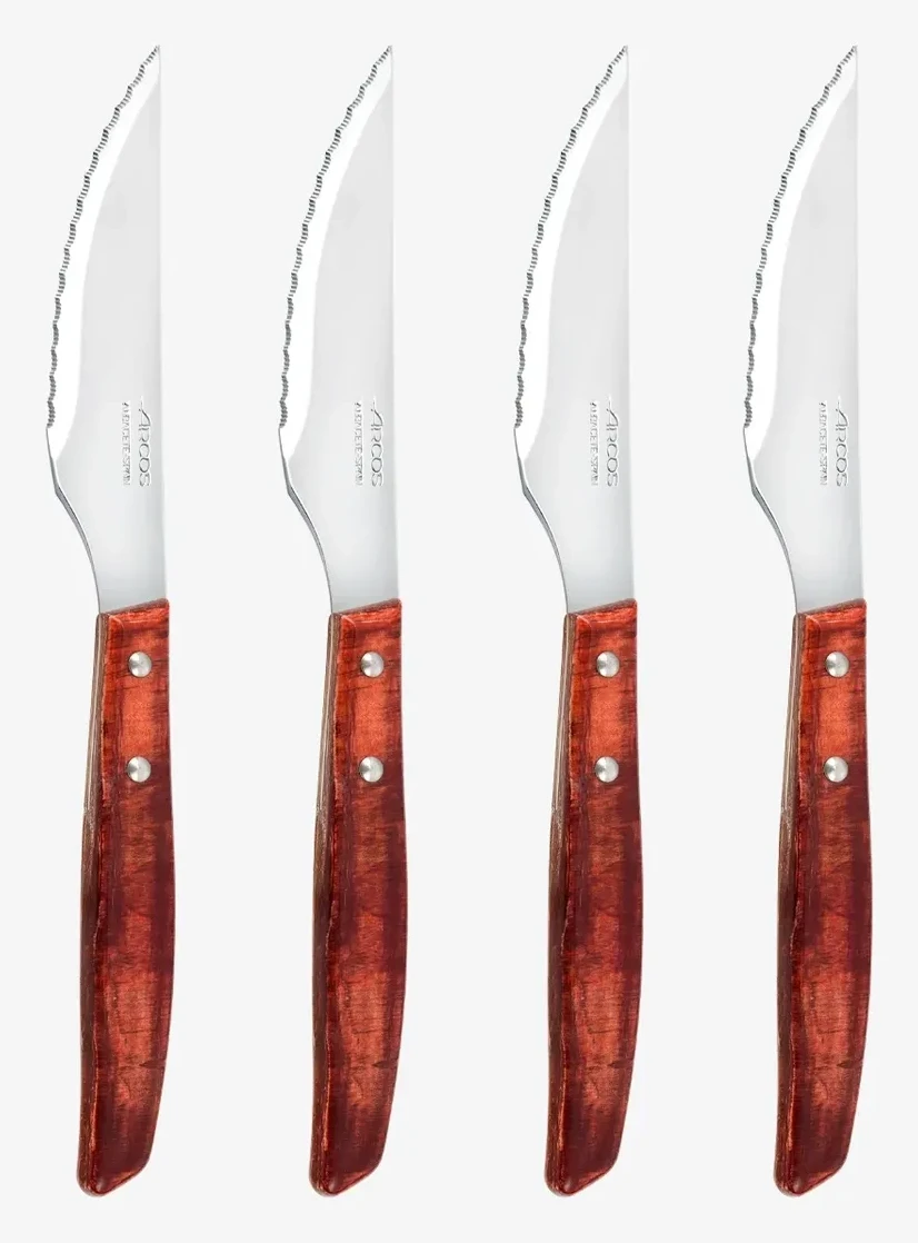 Set 4 Pzas. Cuchillo chuletero Madera de Chopo Comprimida Color Rojo