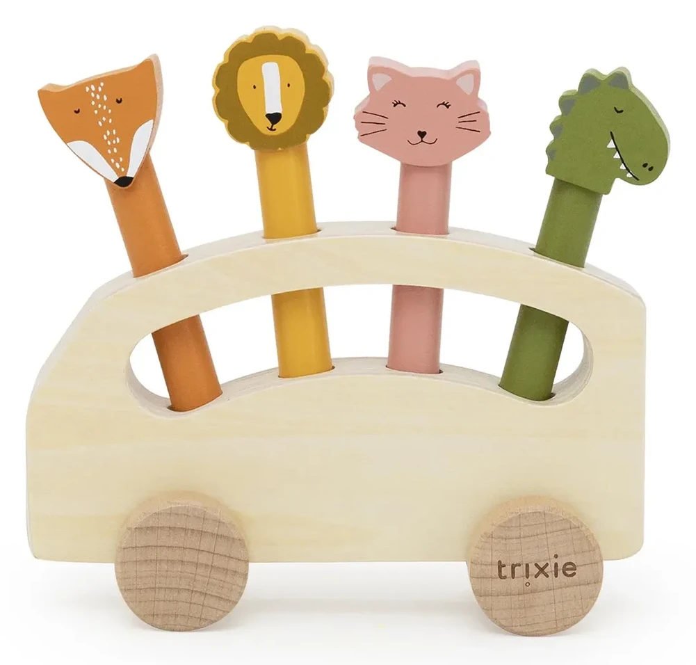Houten pop-up dierenbus