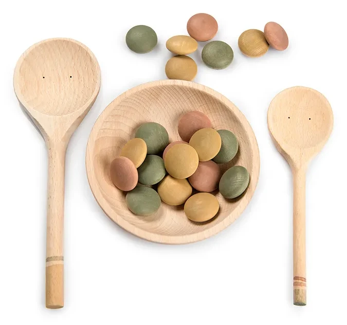 Cuenco, cucharas y piedras de madera Yummy