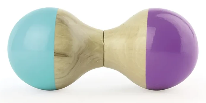 Hochet du Jura en bois, Turquoise et violet